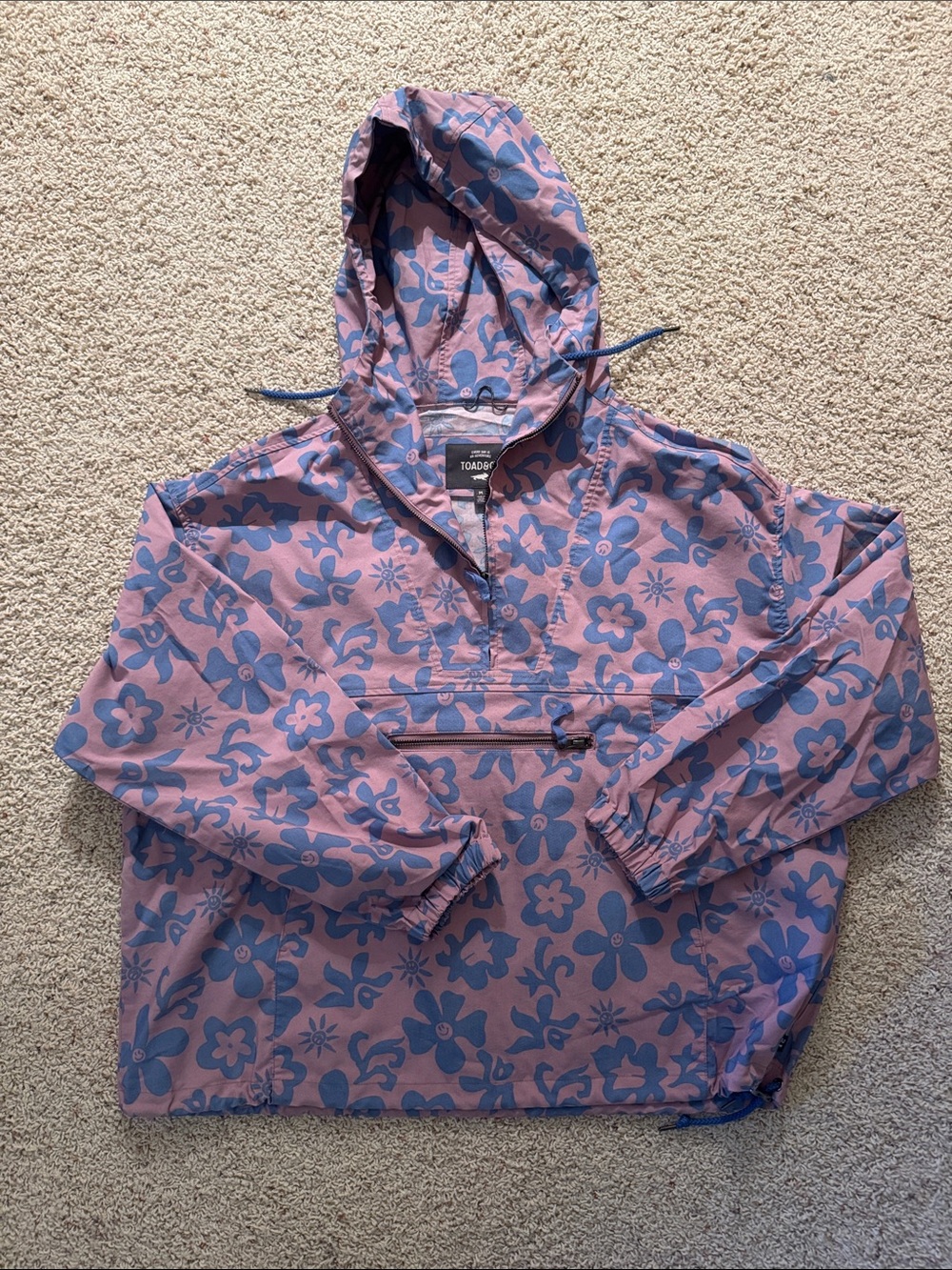 Toad&Co Kids' Pink and Blue Floral Hooded Rain Anorak